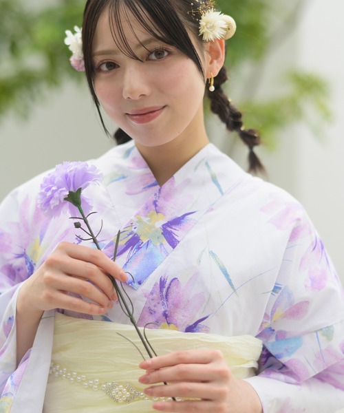 CELEN（セレン）の「【下駄付き兵児帯ゆかた5点セット】浴衣・兵児帯・腰紐2本・下駄《夏恋浴衣》（浴衣・レディース・パープル系1/ピンク系1/アイボリー系/ホワイト系/グレー系1/ピンク系2/グレー系2/パープル系2・FREE）」の21枚目の写真