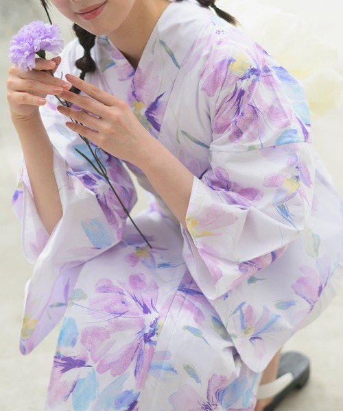 CELEN（セレン）の「【下駄付き兵児帯ゆかた5点セット】浴衣・兵児帯・腰紐2本・下駄《夏恋浴衣》（浴衣・レディース・パープル系/ピンク系1/アイボリー系/ホワイト系/グレー系1/ピンク系2/グレー系2/パープル系2・FREE）」の12枚目の写真