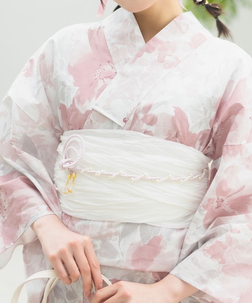 CELEN（セレン）の「【下駄付き兵児帯ゆかた5点セット】浴衣・兵児帯・腰紐2本・下駄《夏恋浴衣》（浴衣・レディース・パープル系1/ピンク系1/アイボリー系/ホワイト系/グレー系1/ピンク系2/グレー系2/パープル系2・FREE）」の10枚目の写真