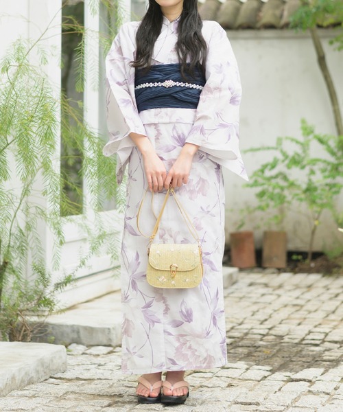 CELEN（セレン）の「【下駄付き兵児帯ゆかた5点セット】浴衣・兵児帯・腰紐2本・下駄《夏恋浴衣》（浴衣・レディース・パープル系/ピンク系1/アイボリー系/ホワイト系/グレー系1/ピンク系2/グレー系2/パープル系2・FREE）」の18枚目の写真