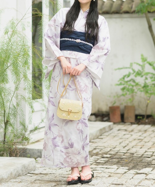 CELEN（セレン）の「【下駄付き兵児帯ゆかた5点セット】浴衣・兵児帯・腰紐2本・下駄《夏恋浴衣》（浴衣・レディース・パープル系/ピンク系1/アイボリー系/ホワイト系/グレー系1/ピンク系2/グレー系2/パープル系2・FREE）」の22枚目の写真