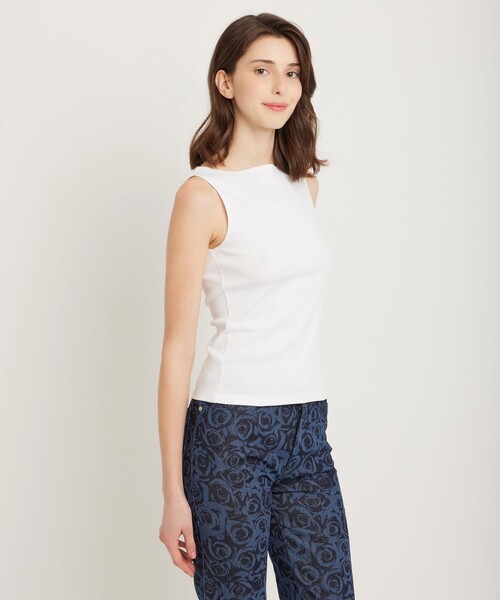 agnes b.(アニエスベー)の「コットン ボートネック ノースリーブ Tシャツ "Leopard"(Tシャツ/カットソー・レディース・ホワイト・1/2/3)」の3枚目の写真