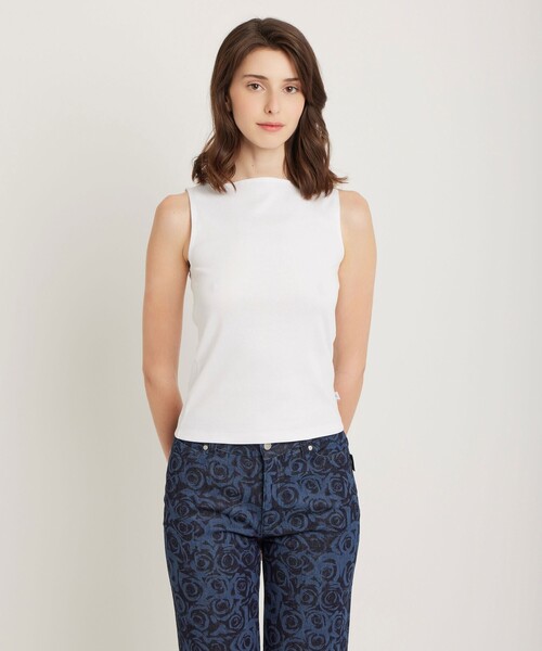 agnes b.(アニエスベー)の「コットン ボートネック ノースリーブ Tシャツ "Leopard"(Tシャツ/カットソー・レディース・ホワイト・1/2/3)」の6枚目の写真
