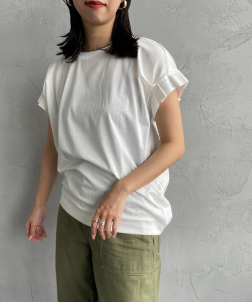 新品タグ付き　ミズイロインド　フリルスリーブ　クルーネックカットソー mizuiroind tシャツ 「mizuiro ind/ミズイロインド」 フリル