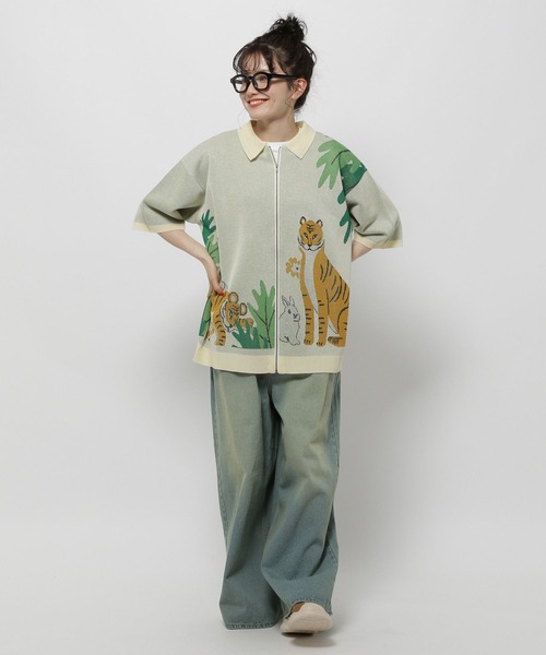 WIGGLE WIGGLE（ウィグルウィグル）の「【wiggle wiggle(ウィグルウィグル)】コラボ モチーフZIPシャツ（シャツ/ブラウス・レディース・アイボリー/グリーン/ネイビー・FREE）」の5枚目の写真