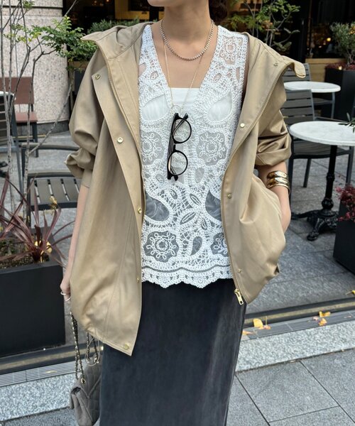 DouDou(ドゥドゥ)の「刺繍前後2WAYレースタンク(シャツ/ブラウス・レディース・ブラック/オフホワイト/キャメル/カーキ/ネイビー/グレー・FREE)」の20枚目の写真