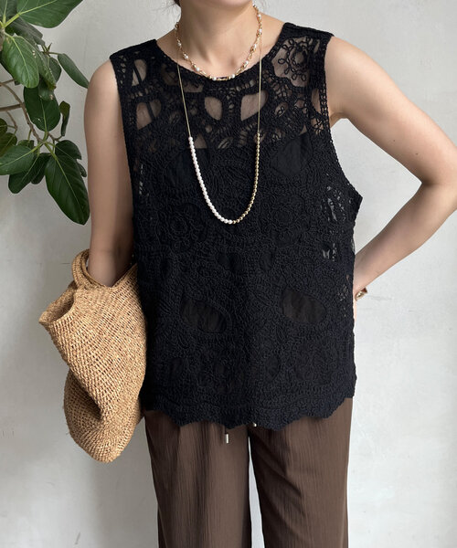 DOUDOU 刺繍前後2WAYレースタンク　オフホワイト DOUDOU｜刺繍前後2WAYレースタンク | Rakuten Fashion(楽天