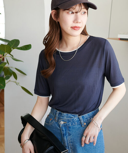 DISCOAT（ディスコート）の「レイヤード5分袖《WEB限定カラーあり》（Tシャツ/カットソー・レディース・グレー/アイボリー/イエロー/ダークグレー/チャコールグレー・FREE）」の4枚目の写真