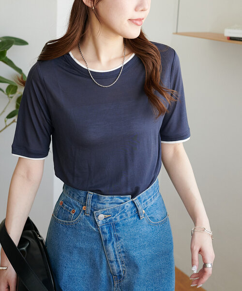 DISCOAT（ディスコート）の「レイヤード5分袖《WEB限定カラーあり》（Tシャツ/カットソー・レディース・グレー/アイボリー/イエロー/ダークグレー/チャコールグレー・FREE）」の10枚目の写真