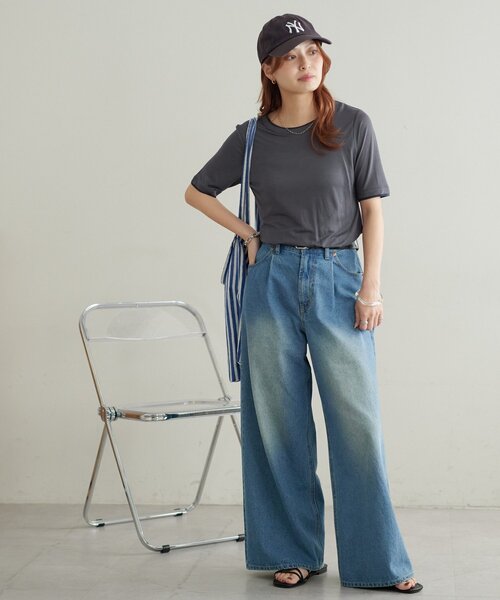 DISCOAT（ディスコート）の「レイヤード5分袖《WEB限定カラーあり》（Tシャツ/カットソー・レディース・グレー/アイボリー/イエロー/ダークグレー/チャコールグレー・FREE）」の22枚目の写真
