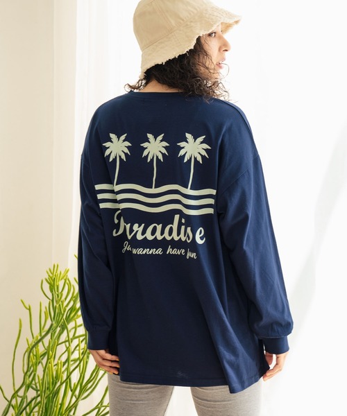 anap mimpi（アナップミンピ）の「パームツリー サーフプリント ビッグロングスリーブ Tシャツ（Tシャツ/カットソー・レディース・オフホワイト/ダークグレー/ネイビー・FREE）」の3枚目の写真