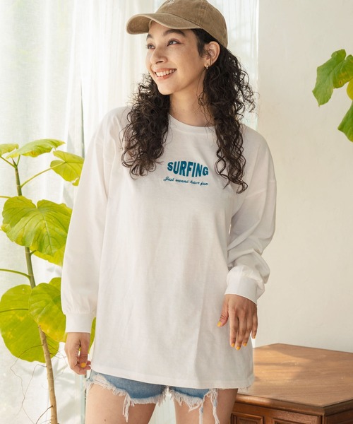 anap mimpi（アナップミンピ）の「パームツリー サーフプリント ビッグロングスリーブ Tシャツ（Tシャツ/カットソー・レディース・オフホワイト/ダークグレー/ネイビー・FREE）」の5枚目の写真