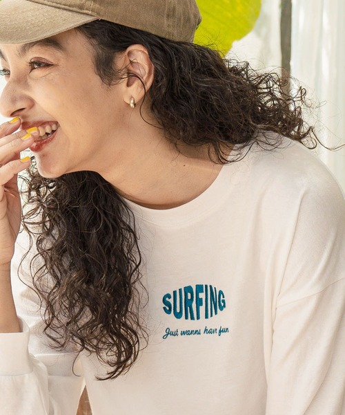 anap mimpi（アナップミンピ）の「パームツリー サーフプリント ビッグロングスリーブ Tシャツ（Tシャツ/カットソー・レディース・オフホワイト/ダークグレー/ネイビー・FREE）」の9枚目の写真