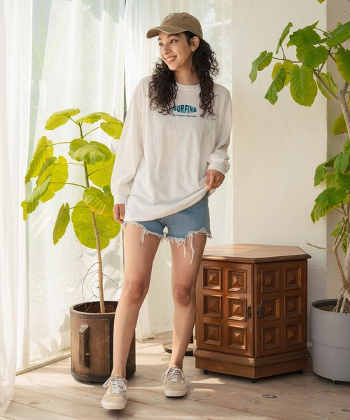 anap mimpi（アナップミンピ）の「パームツリー サーフプリント ビッグロングスリーブ Tシャツ（Tシャツ/カットソー・レディース・オフホワイト/ダークグレー/ネイビー・FREE）」の11枚目の写真