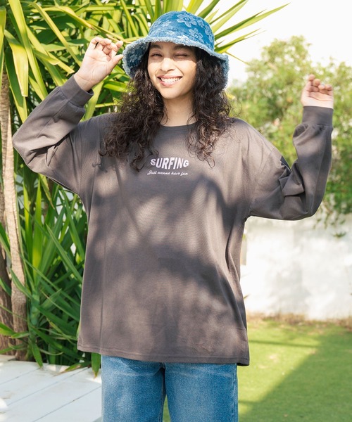 anap mimpi（アナップミンピ）の「パームツリー サーフプリント ビッグロングスリーブ Tシャツ（Tシャツ/カットソー・レディース・オフホワイト/ダークグレー/ネイビー・FREE）」の15枚目の写真