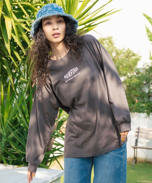 anap mimpi（アナップミンピ）の「パームツリー サーフプリント ビッグロングスリーブ Tシャツ（Tシャツ/カットソー・レディース・オフホワイト/ダークグレー/ネイビー・FREE）」の16枚目の写真