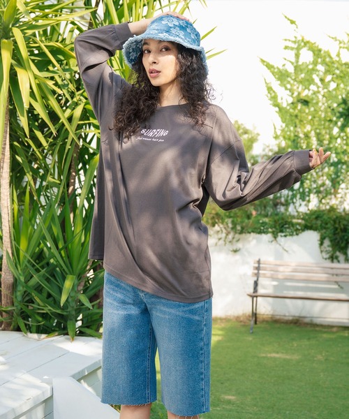 anap mimpi（アナップミンピ）の「パームツリー サーフプリント ビッグロングスリーブ Tシャツ（Tシャツ/カットソー・レディース・オフホワイト/ダークグレー/ネイビー・FREE）」の17枚目の写真