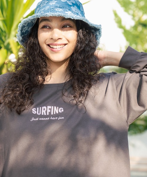 anap mimpi（アナップミンピ）の「パームツリー サーフプリント ビッグロングスリーブ Tシャツ（Tシャツ/カットソー・レディース・オフホワイト/ダークグレー/ネイビー・FREE）」の18枚目の写真