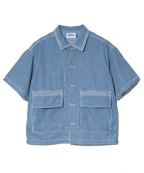 AOZORA(アオゾラ)の「AOZORA/アオゾラ DENIMヒッコリー SSゲームシャツ(シャツ/ブラウス・メンズ・ネイビー/インディゴブルー/ストライプ・MEDIUM/X-LARGE/LARGE)」の3枚目の写真