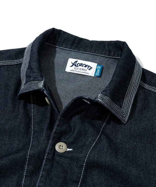 AOZORA(アオゾラ)の「AOZORA/アオゾラ DENIMヒッコリー SSゲームシャツ(シャツ/ブラウス・メンズ・ネイビー/インディゴブルー/ストライプ・MEDIUM/X-LARGE/LARGE)」の5枚目の写真