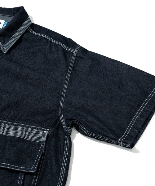 AOZORA(アオゾラ)の「AOZORA/アオゾラ DENIMヒッコリー SSゲームシャツ(シャツ/ブラウス・メンズ・ネイビー/インディゴブルー/ストライプ・MEDIUM/X-LARGE/LARGE)」の6枚目の写真