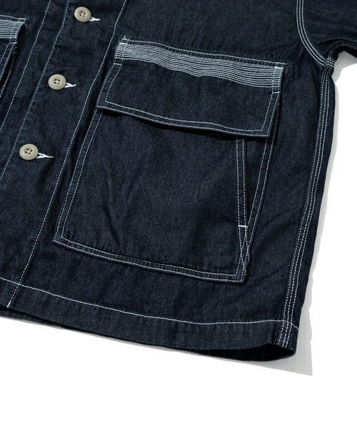 AOZORA(アオゾラ)の「AOZORA/アオゾラ DENIMヒッコリー SSゲームシャツ(シャツ/ブラウス・メンズ・ネイビー/インディゴブルー/ストライプ・MEDIUM/X-LARGE/LARGE)」の7枚目の写真