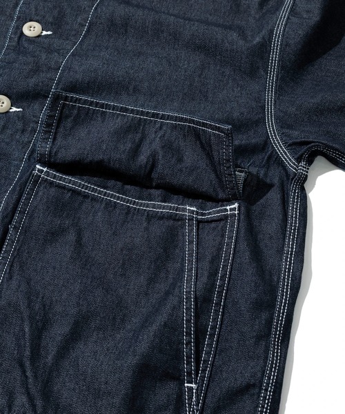 AOZORA(アオゾラ)の「AOZORA/アオゾラ DENIMヒッコリー SSゲームシャツ(シャツ/ブラウス・メンズ・ネイビー/インディゴブルー/ストライプ・MEDIUM/X-LARGE/LARGE)」の8枚目の写真