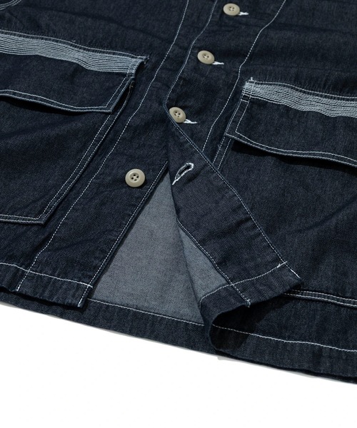 AOZORA(アオゾラ)の「AOZORA/アオゾラ DENIMヒッコリー SSゲームシャツ(シャツ/ブラウス・メンズ・ネイビー/インディゴブルー/ストライプ・MEDIUM/X-LARGE/LARGE)」の9枚目の写真