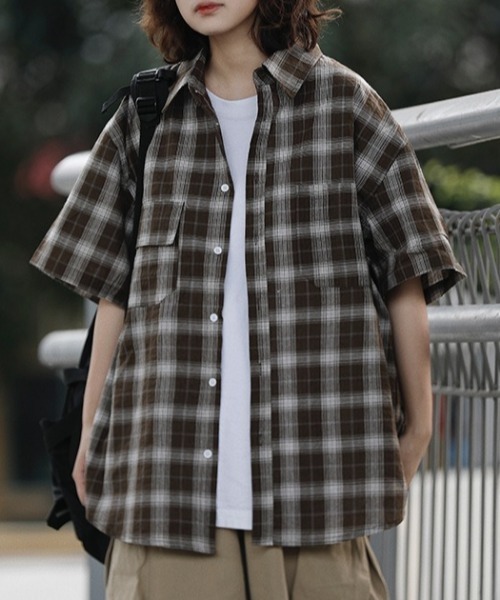 MGV（エムジーヴィー）の「半袖オンブレチェックシャツ（シャツ/ブラウス・メンズ・ブラウン/ブラック・MEDIUM/LARGE/X-LARGE）」の7枚目の写真