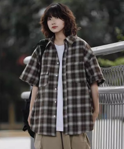 MGV（エムジーヴィー）の「半袖オンブレチェックシャツ（シャツ/ブラウス・メンズ・ブラウン/ブラック・MEDIUM/LARGE/X-LARGE）」の8枚目の写真