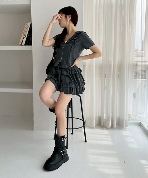 one after another NICE CLAUP（ワンアフターアナザーナイスクラップ）の「セットアップで着れる/カットフリルショートパンツ（その他パンツ・レディース・オフホワイト/ピンク/チャコールグレー/杢グレー・FREE）」の12枚目の写真