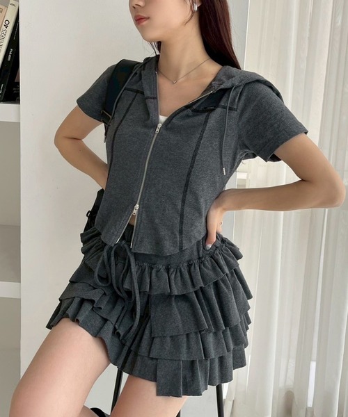 one after another NICE CLAUP（ワンアフターアナザーナイスクラップ）の「セットアップで着れる/カットフリルショートパンツ（その他パンツ・レディース・オフホワイト/ピンク/チャコールグレー/杢グレー・FREE）」の11枚目の写真