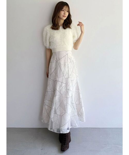 【Karen Millen】ジオメトリック ジャカードフルスカートドレス Karen Millen】デニム ジャガード フルスカート ベルトドレス