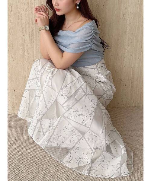 MERCURYDUO(マーキュリーデュオ)の「ジオメトリックオパールフレアスカート(スカート・レディース・ブラウン/オフホワイト・SMALL/MEDIUM)」の6枚目の写真