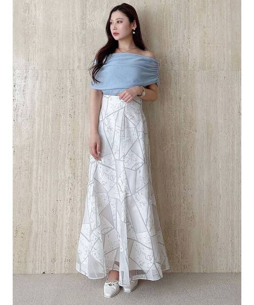 MERCURYDUO(マーキュリーデュオ)の「ジオメトリックオパールフレアスカート(スカート・レディース・ブラウン/オフホワイト・SMALL/MEDIUM)」の8枚目の写真