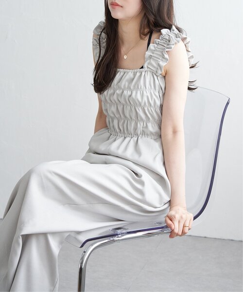 VENCEEXCHANGE（ヴァンスエクスチェンジ）の「ヘザーツイルシャーリングサロペット（つなぎ/オールインワン・レディース・ブラウン/アイボリー/ベージュ/ブラック/チャコール・FREE）」の6枚目の写真