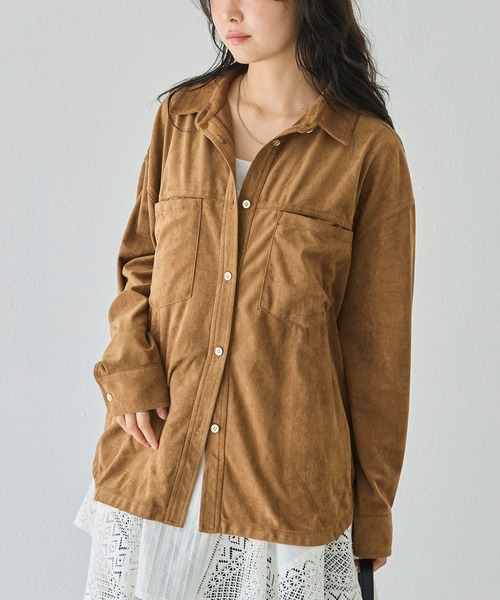 LAVEANGE(ラビアンジェ)の「スエードタッチシャツ(シャツ/ブラウス・レディース・ブラウン/キャメル・M/LL/3L/4L/5L)」の13枚目の写真
