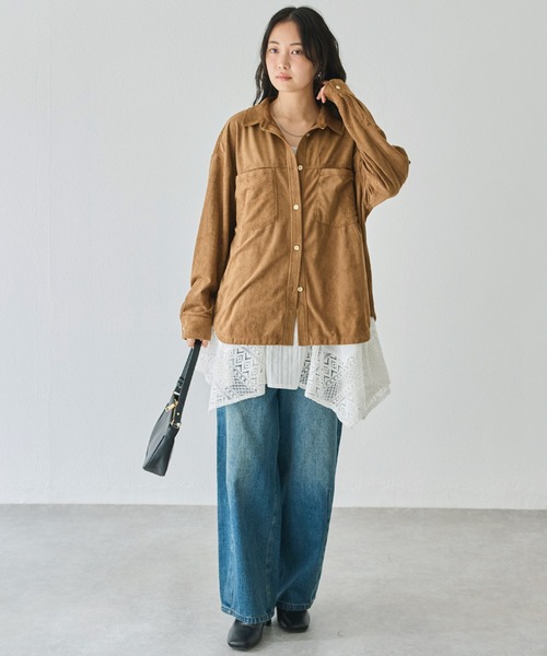 LAVEANGE(ラビアンジェ)の「スエードタッチシャツ(シャツ/ブラウス・レディース・ブラウン/キャメル・M/LL/3L/4L/5L)」の12枚目の写真