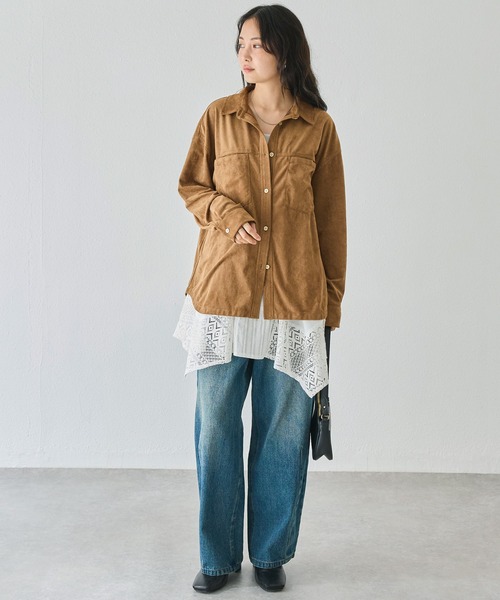 LAVEANGE(ラビアンジェ)の「スエードタッチシャツ(シャツ/ブラウス・レディース・ブラウン/キャメル・M/LL/3L/4L/5L)」の17枚目の写真