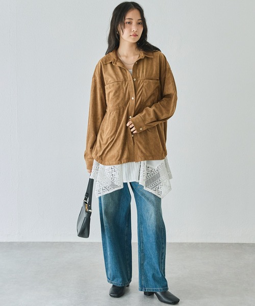 LAVEANGE(ラビアンジェ)の「スエードタッチシャツ(シャツ/ブラウス・レディース・ブラウン/キャメル・M/LL/3L/4L/5L)」の9枚目の写真