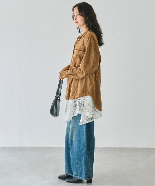 LAVEANGE(ラビアンジェ)の「スエードタッチシャツ(シャツ/ブラウス・レディース・ブラウン/キャメル・M/LL/3L/4L/5L)」の14枚目の写真