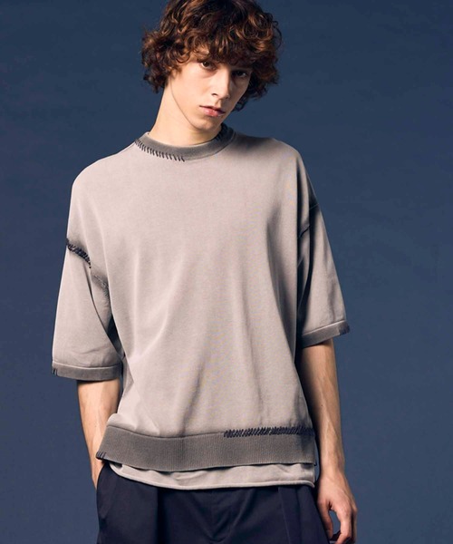 《UNISEX》High Twist Pigment Bleach Prime-Over Crew Neck Knit T-shirt/ハイツイストピグメントブリーチプライムオーバークルーネックニットティーシャツ【MAISON SPECIAL/メゾンスペシャル】