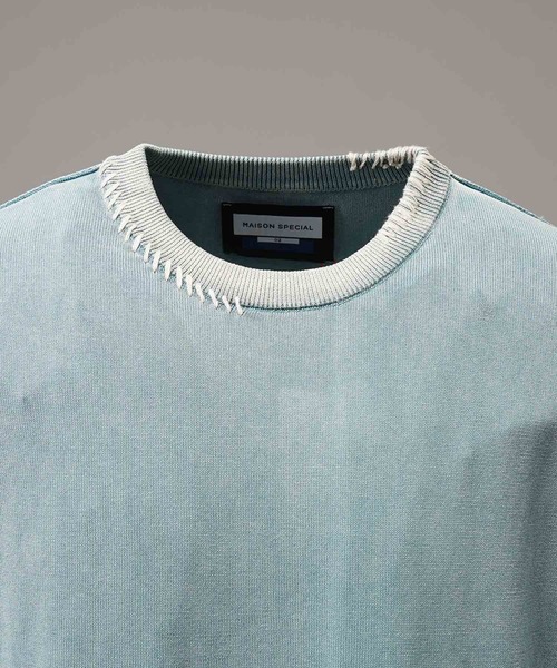 MAISON SPECIAL(メゾンスペシャル)の「《UNISEX》High Twist Pigment Bleach Prime-Over Crew Neck Knit T-shirt/ハイツイストピグメントブリーチプライムオーバークルーネックニットティーシャツ【MAISON SPECIAL/メゾンスペシャル】(Tシャツ/カットソー・メンズ・ブラック/サックスブルー/グレイッシュベージュ・1/2)」の15枚目の写真