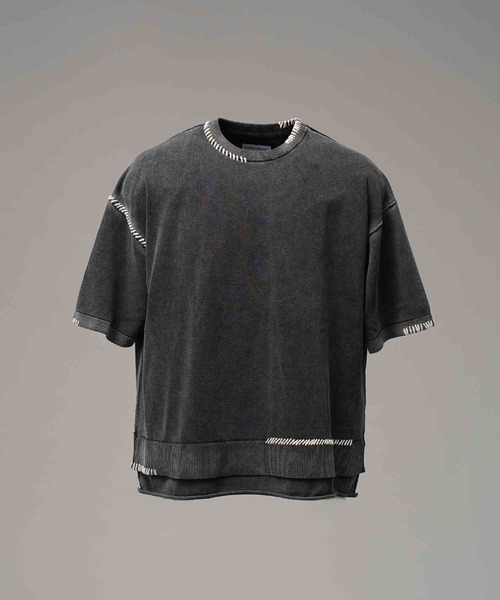 MAISON SPECIAL(メゾンスペシャル)の「《UNISEX》High Twist Pigment Bleach Prime-Over Crew Neck Knit T-shirt/ハイツイストピグメントブリーチプライムオーバークルーネックニットティーシャツ【MAISON SPECIAL/メゾンスペシャル】(Tシャツ/カットソー・メンズ・ブラック/サックスブルー/グレイッシュベージュ・1/2)」の4枚目の写真