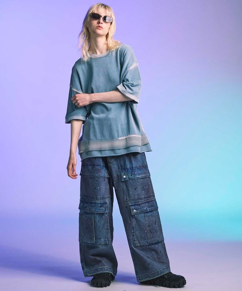MAISON SPECIAL(メゾンスペシャル)の「《UNISEX》High Twist Pigment Bleach Prime-Over Crew Neck Knit T-shirt/ハイツイストピグメントブリーチプライムオーバークルーネックニットティーシャツ【MAISON SPECIAL/メゾンスペシャル】(Tシャツ/カットソー・メンズ・ブラック/サックスブルー/グレイッシュベージュ・1/2)」の8枚目の写真