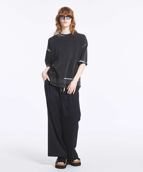 MAISON SPECIAL(メゾンスペシャル)の「《UNISEX》High Twist Pigment Bleach Prime-Over Crew Neck Knit T-shirt/ハイツイストピグメントブリーチプライムオーバークルーネックニットティーシャツ【MAISON SPECIAL/メゾンスペシャル】(Tシャツ/カットソー・メンズ・ブラック/サックスブルー/グレイッシュベージュ・1/2)」の9枚目の写真