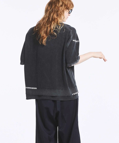 MAISON SPECIAL(メゾンスペシャル)の「《UNISEX》High Twist Pigment Bleach Prime-Over Crew Neck Knit T-shirt/ハイツイストピグメントブリーチプライムオーバークルーネックニットティーシャツ【MAISON SPECIAL/メゾンスペシャル】(Tシャツ/カットソー・メンズ・ブラック/サックスブルー/グレイッシュベージュ・1/2)」の5枚目の写真