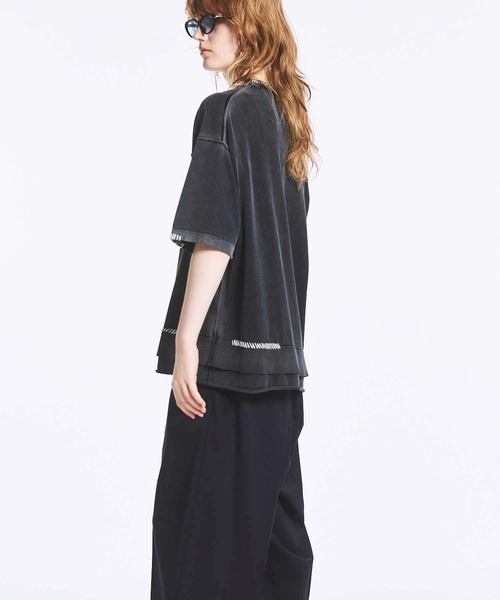 MAISON SPECIAL(メゾンスペシャル)の「《UNISEX》High Twist Pigment Bleach Prime-Over Crew Neck Knit T-shirt/ハイツイストピグメントブリーチプライムオーバークルーネックニットティーシャツ【MAISON SPECIAL/メゾンスペシャル】(Tシャツ/カットソー・メンズ・ブラック/サックスブルー/グレイッシュベージュ・1/2)」の6枚目の写真