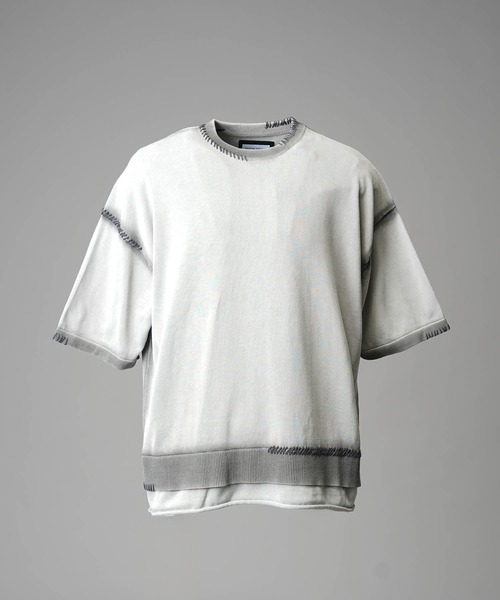 MAISON SPECIAL(メゾンスペシャル)の「《UNISEX》High Twist Pigment Bleach Prime-Over Crew Neck Knit T-shirt/ハイツイストピグメントブリーチプライムオーバークルーネックニットティーシャツ【MAISON SPECIAL/メゾンスペシャル】(Tシャツ/カットソー・メンズ・ブラック/サックスブルー/グレイッシュベージュ・1/2)」の19枚目の写真