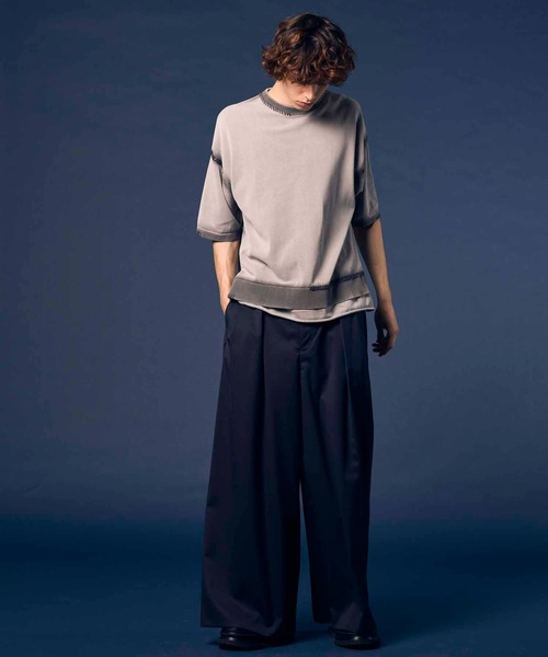 MAISON SPECIAL(メゾンスペシャル)の「《UNISEX》High Twist Pigment Bleach Prime-Over Crew Neck Knit T-shirt/ハイツイストピグメントブリーチプライムオーバークルーネックニットティーシャツ【MAISON SPECIAL/メゾンスペシャル】(Tシャツ/カットソー・メンズ・ブラック/サックスブルー/グレイッシュベージュ・1/2)」の20枚目の写真